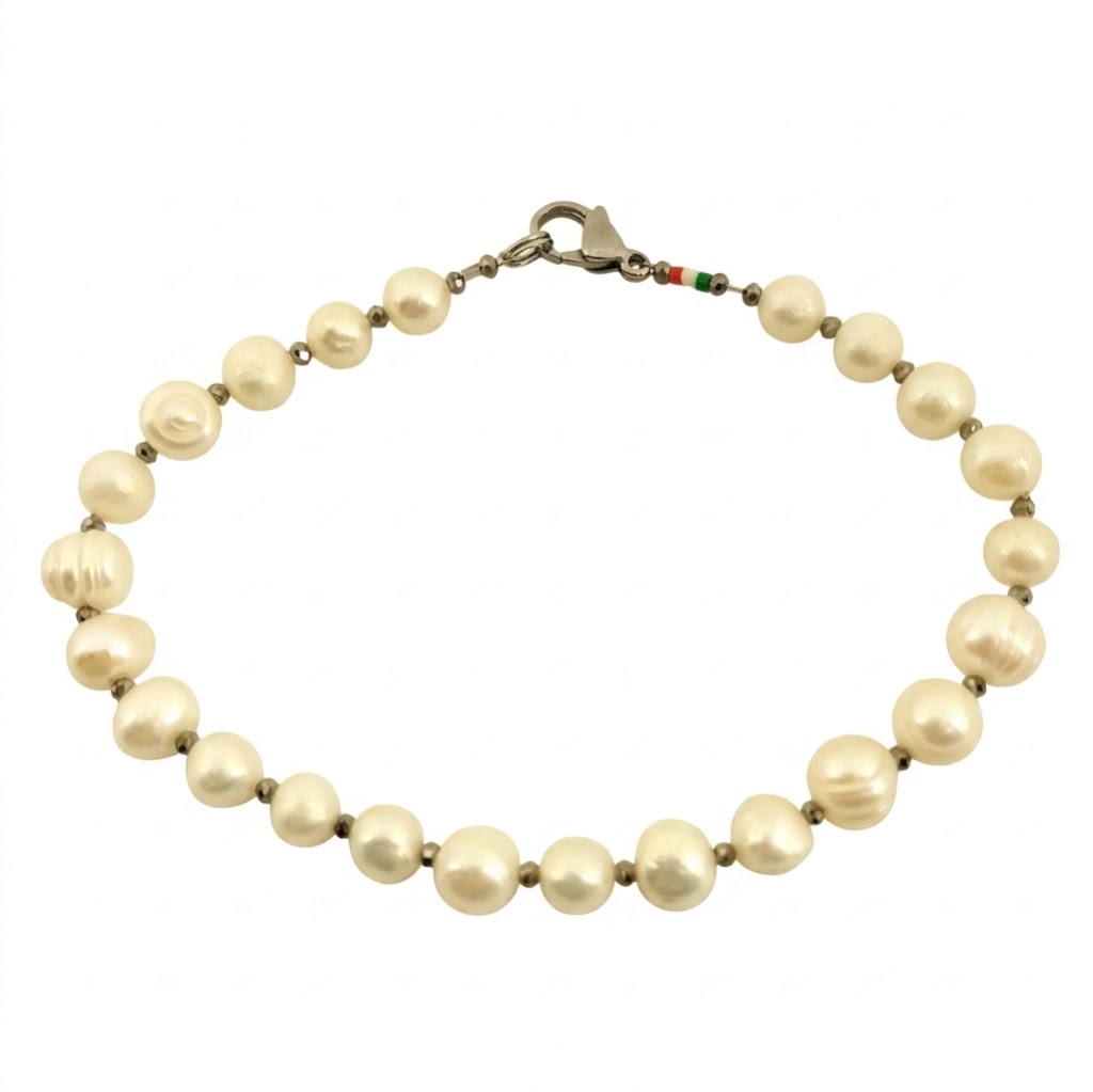 BRACCIALE PERLE COLTIVATE 6MMUNISEX RHODIO BRACCIALE PERLE COLTIVATE 6MMUNISEX RHODIO