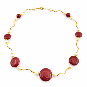 collana tubi ritorti dischi diaspro rosso