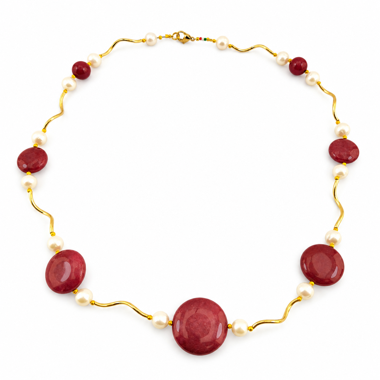 COLLANA TUBI RITORTI DISCHI DIASPRO ROSSO COLLANA TUBI RITORTI DISCHI DIASPRO ROSSO