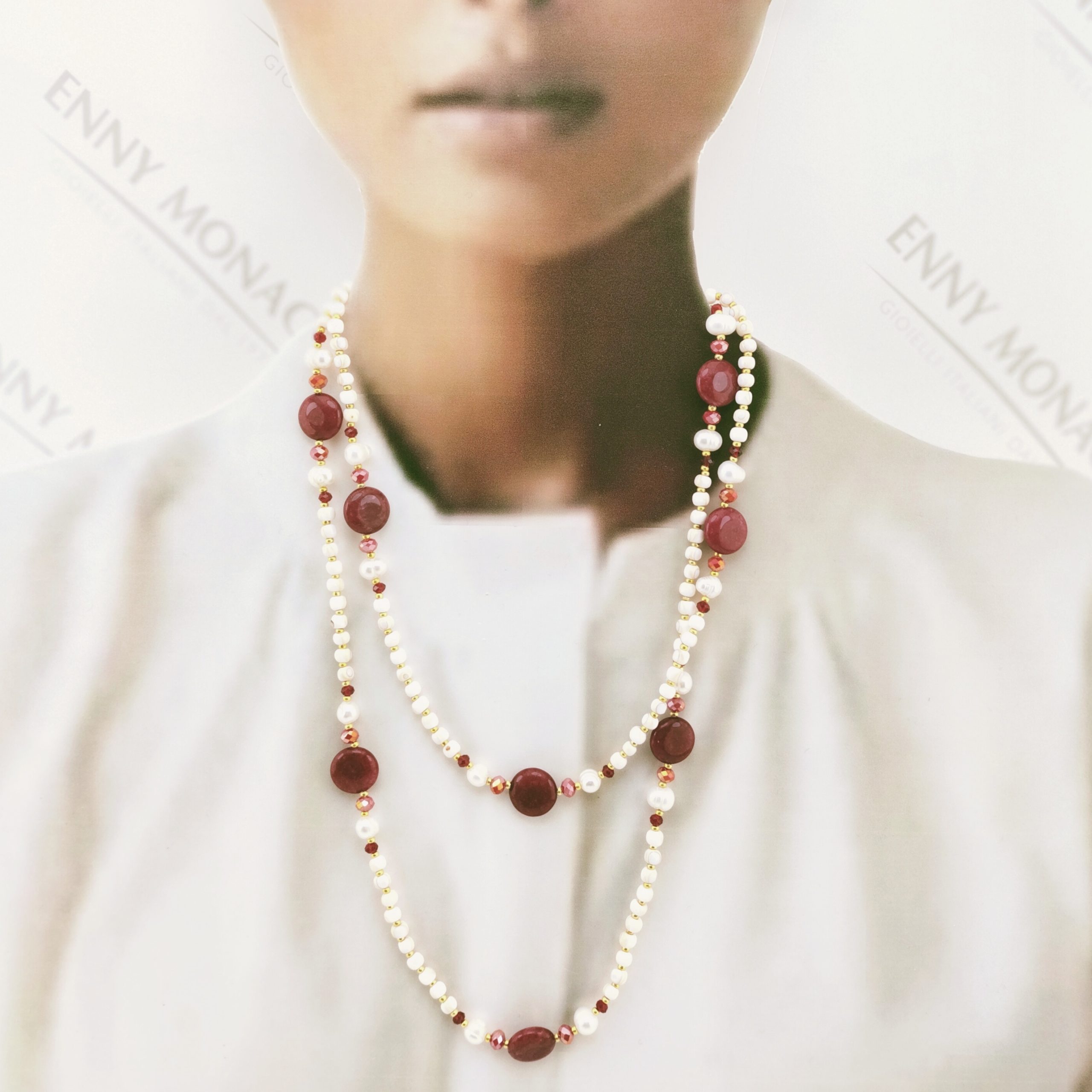COLLANA LUNGA DIASPRO ROSSO CONCHIGLIA PELLE D'ANGELO COLLANA LUNGA DIASPRO ROSSO CONCHIGLIA PELLE D'ANGELO