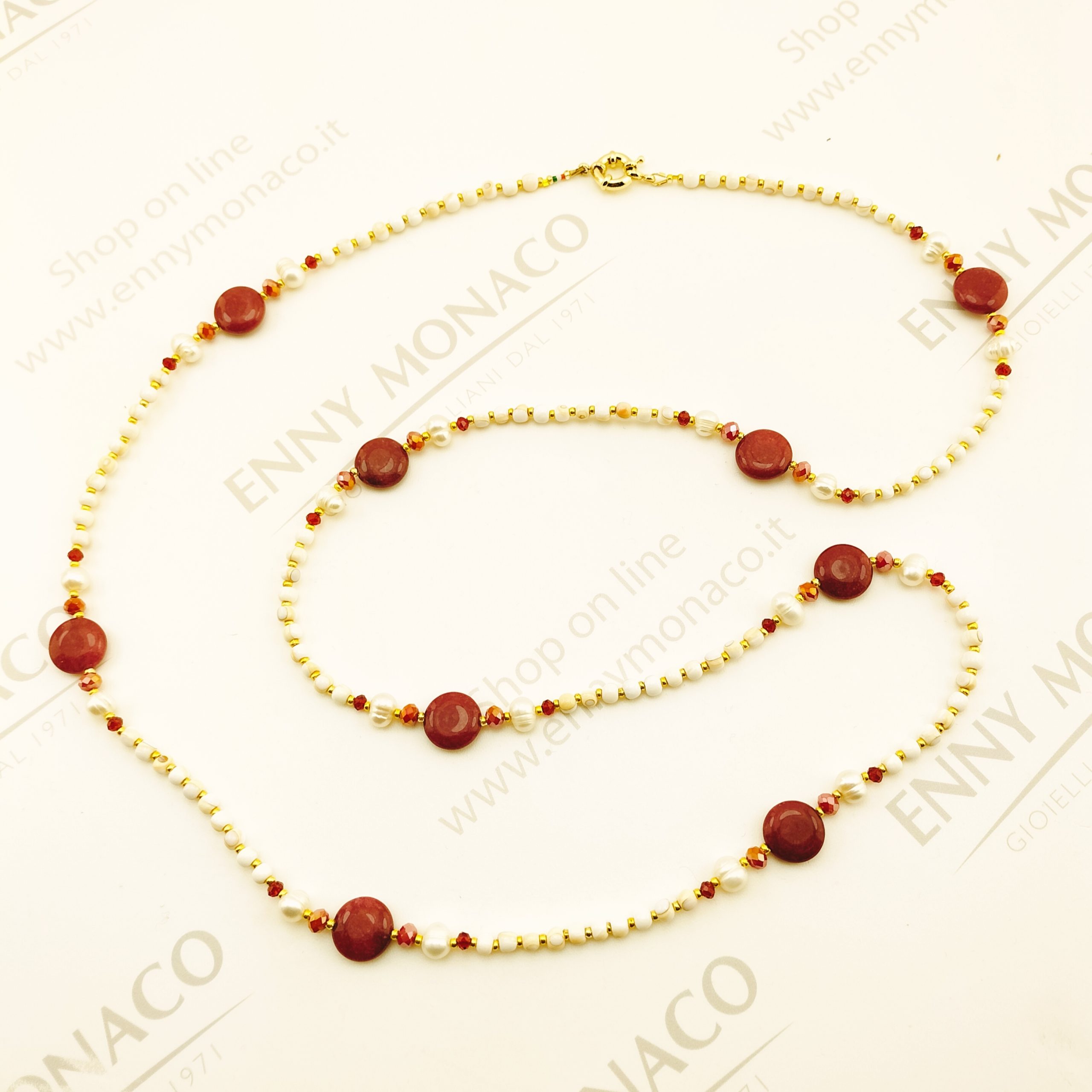 collana diaspro rosso conchiglia pelle d'angelo