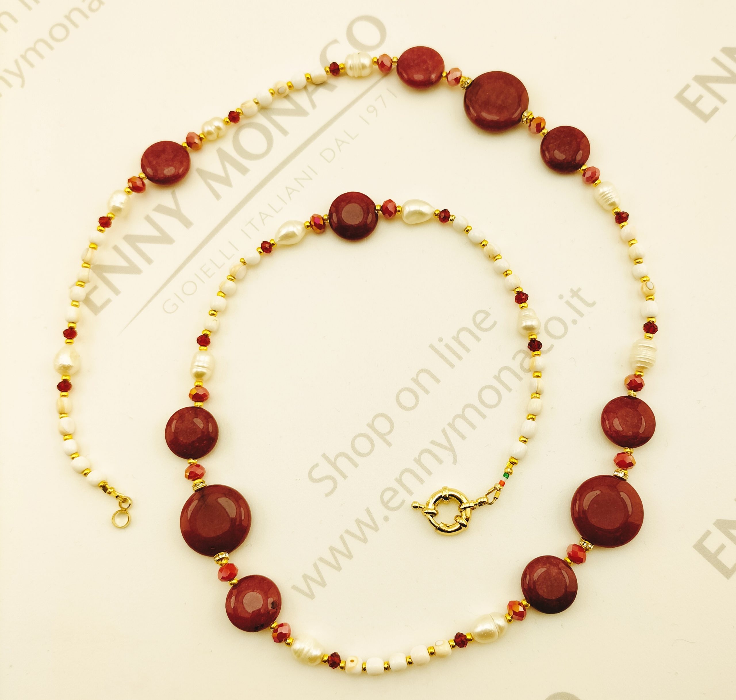 collana diaspro rosso pelle d'angelo 75 cm