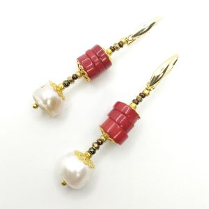 orecchini dischi corallo bamboo dorati