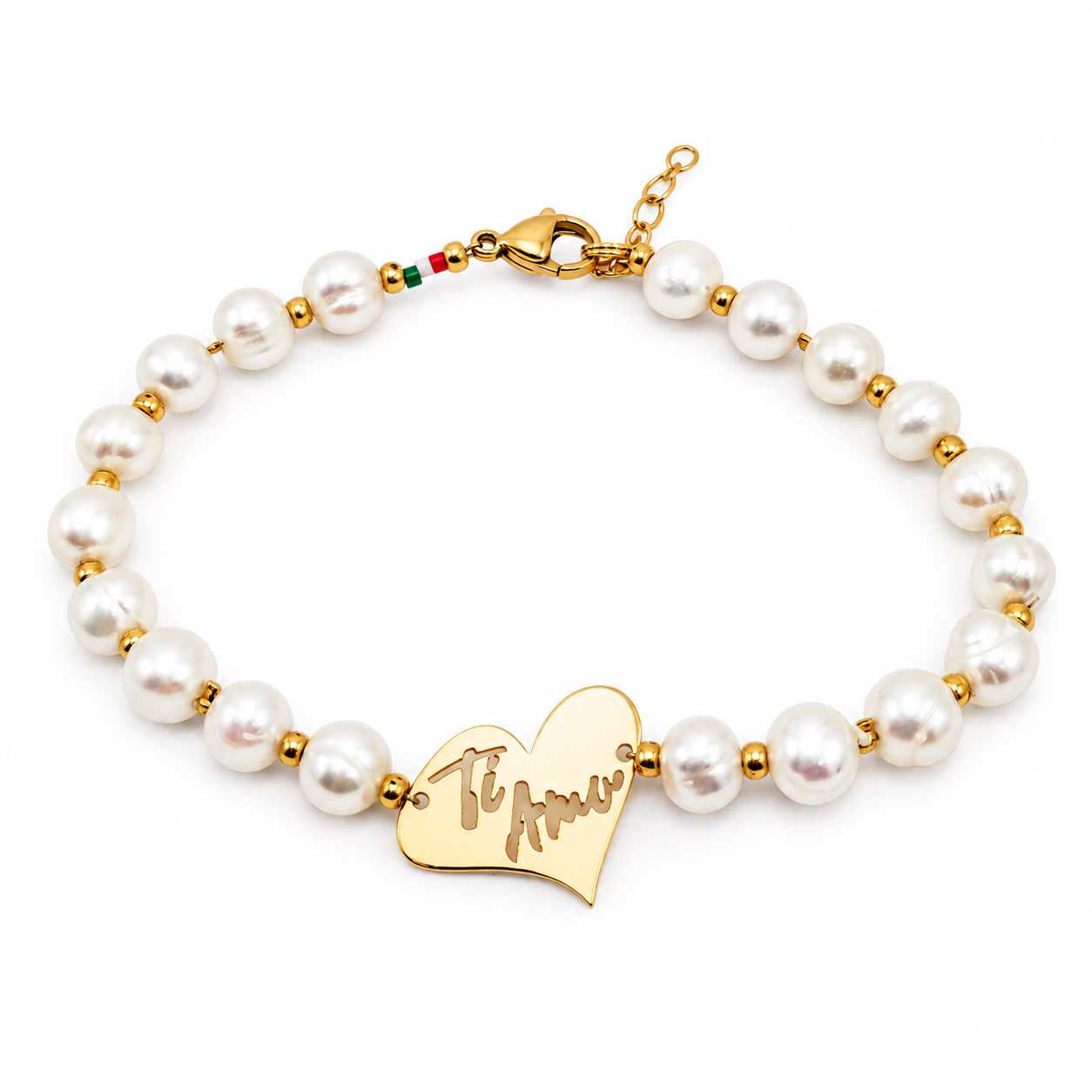 BRACCIALE CUORE "TI AMO" DORATO PERLE COLTIVATE BRACCIALE CUORE "TI AMO" DORATO PERLE COLTIVATE