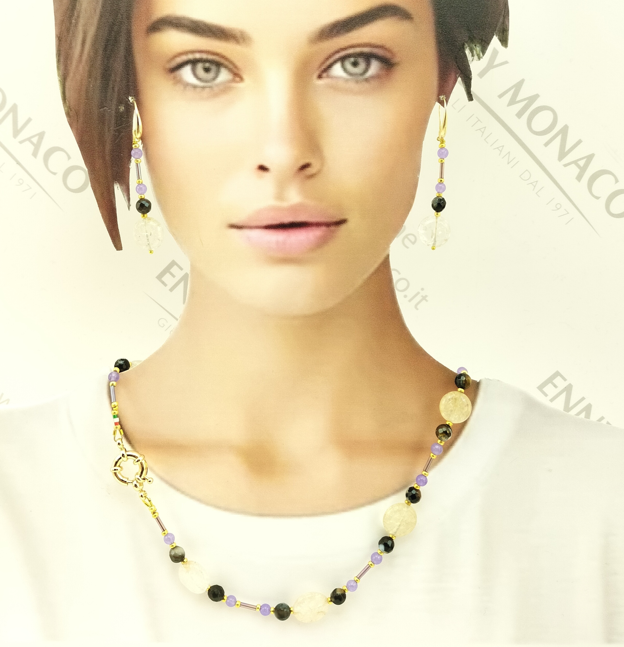COLLANA DISCHI QUARZO AGATE AMETISTE COLLANA DISCHI QUARZO AGATE AMETISTE