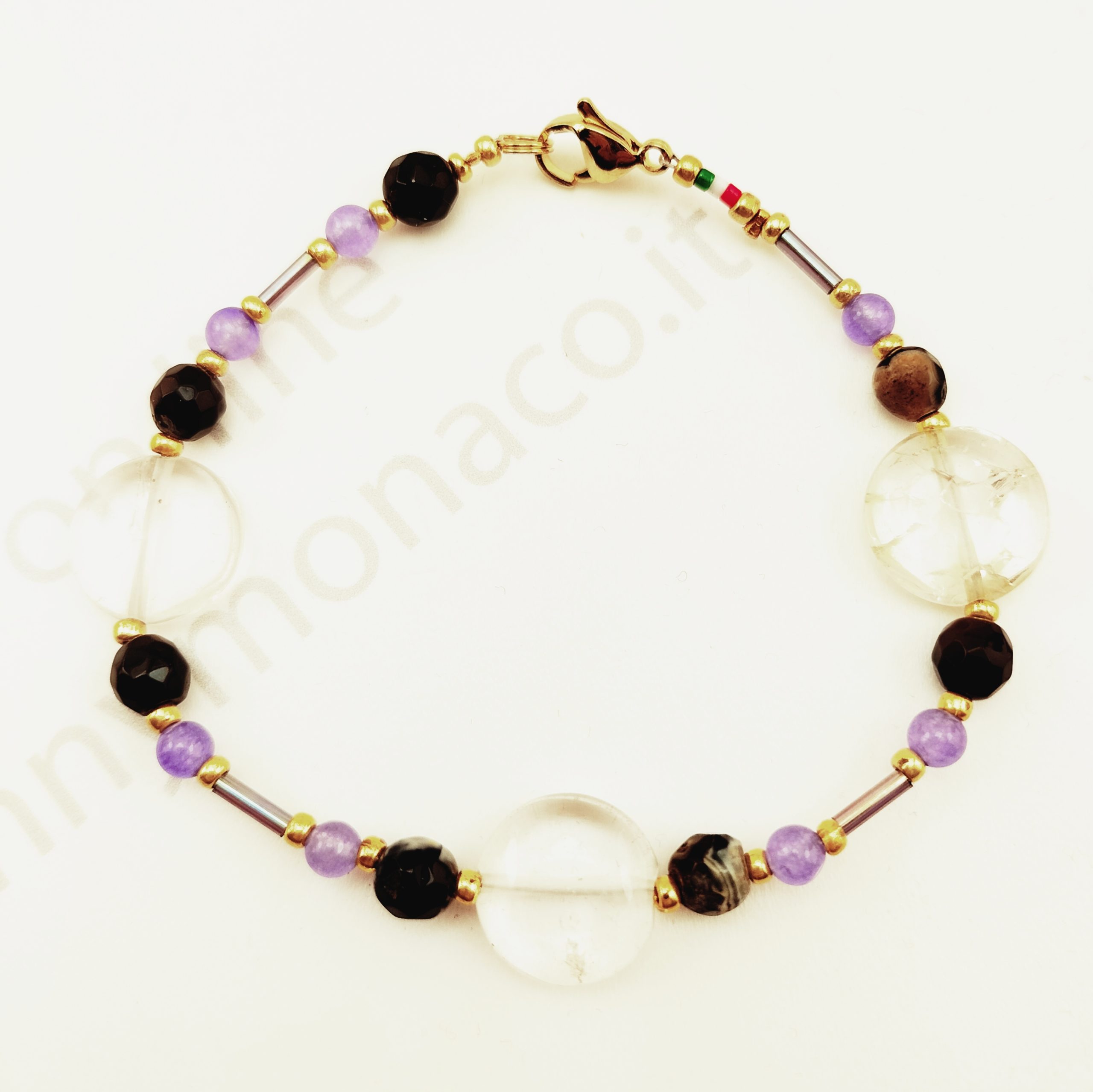BRACCIALE DISCHI QUARZO AGATE AMETISTE BRACCIALE DISCHI QUARZO AGATE AMETISTE