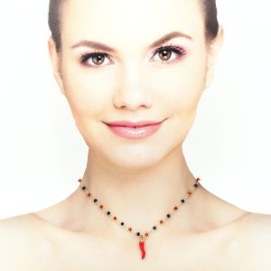 collana rosario rosso & blu corno smaltato