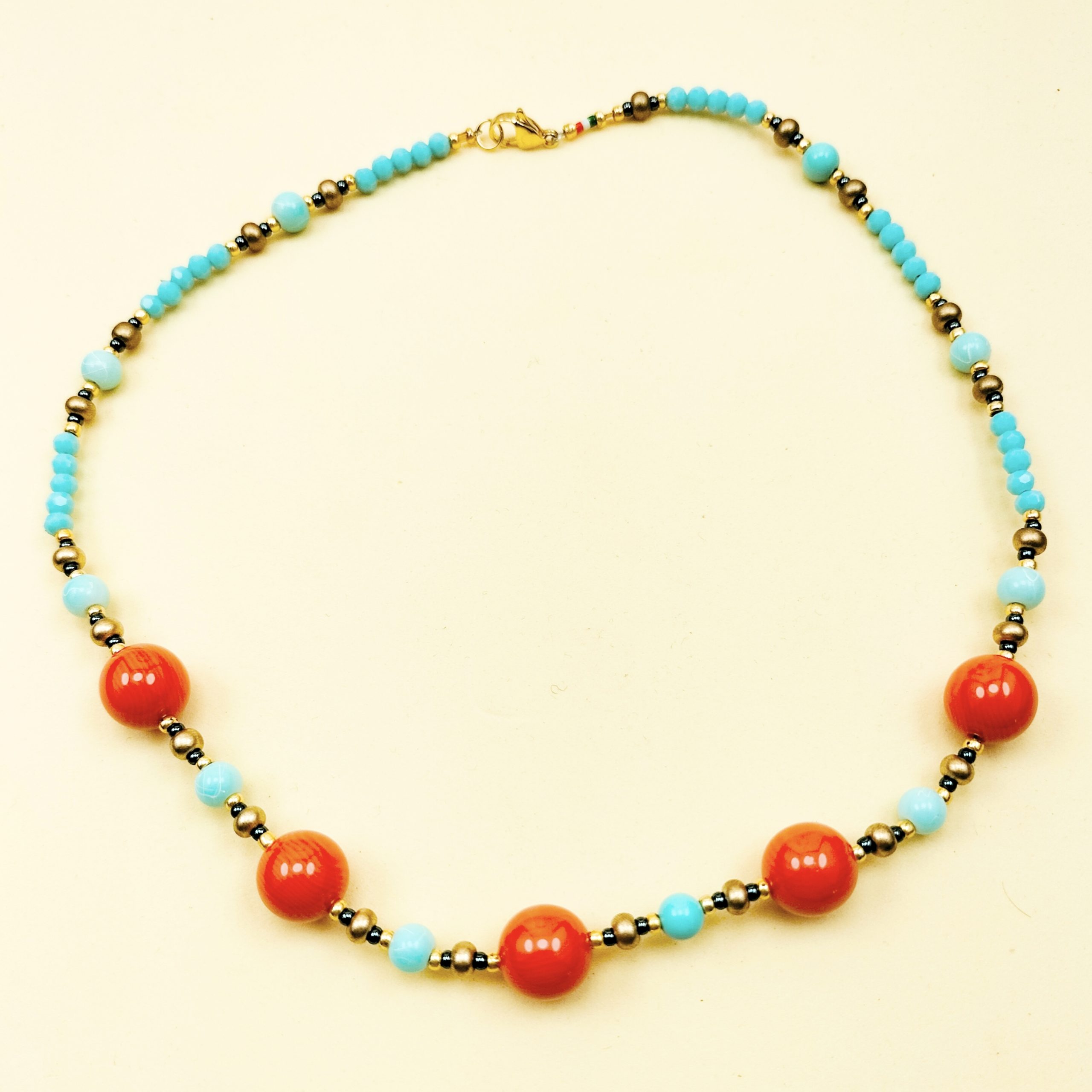 COLLANA CRISTALLI TURCHESI BOULE RESINA CORALLO COLLANA CRISTALLI TURCHESI BOULE RESINA CORALLO