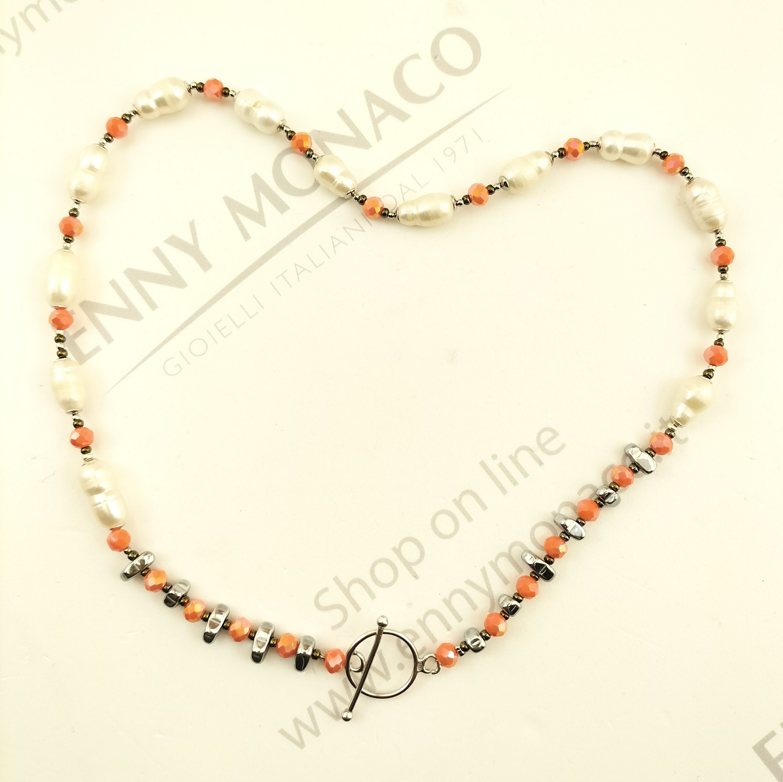 collana scaramazze allungate cristalli arancio