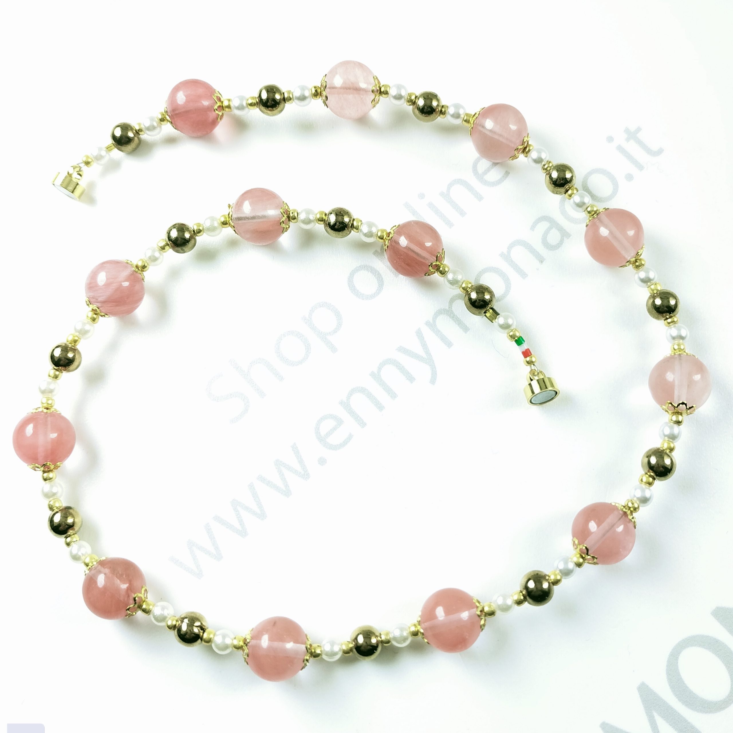 girocollo quarzo rosa ematite dorata