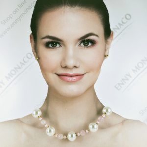 girocollo quarzo rosa & resinpearl 18mm