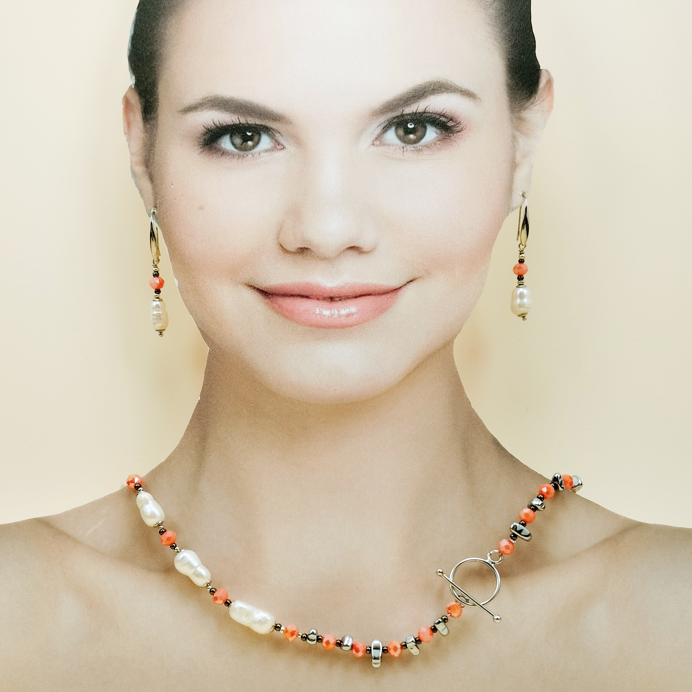 collana scaramazze lunghe t/bar argento cristalli arancio