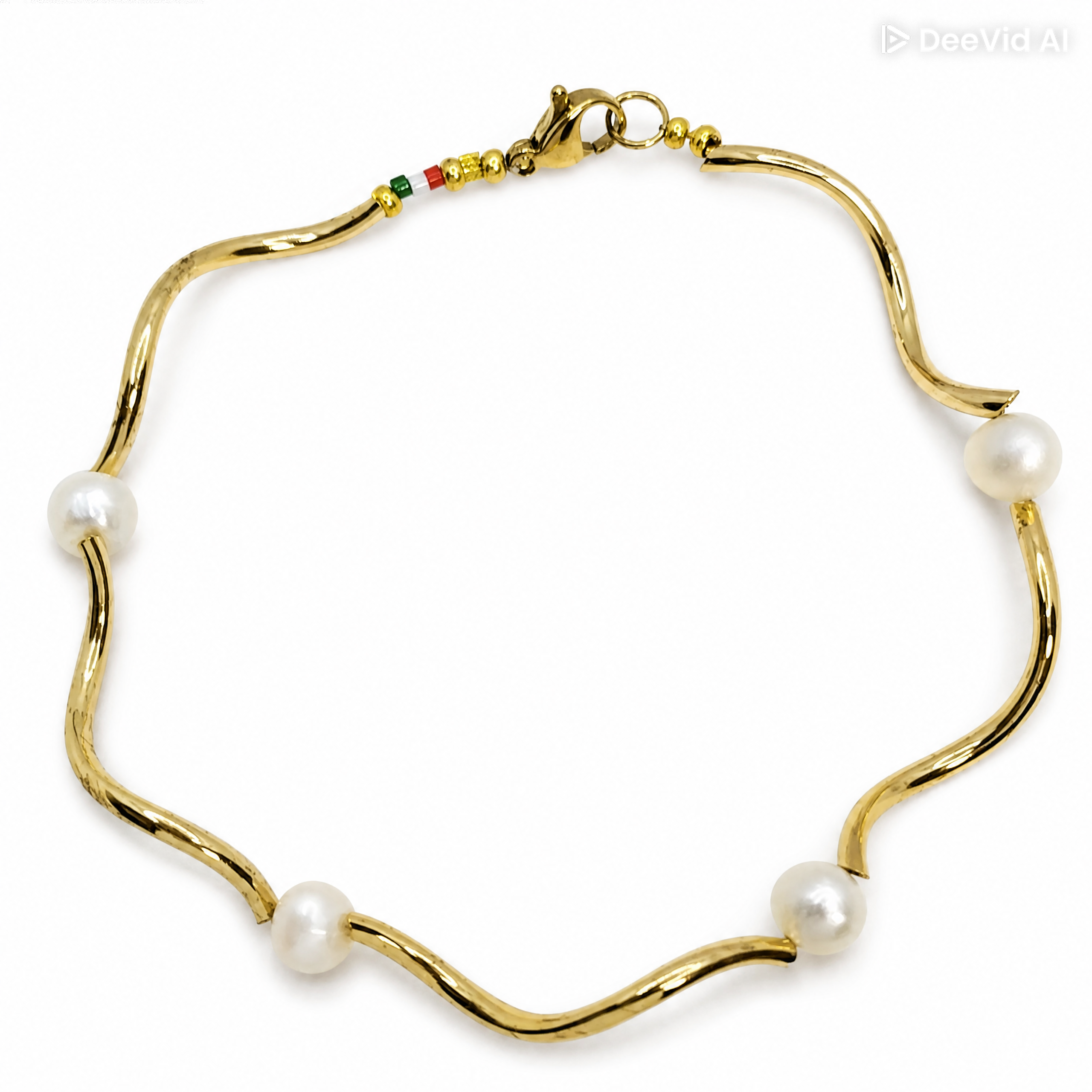 BRACCIALE RICCIOLO OTTONE DORATO PERLE COLTIVATE BRACCIALE RICCIOLO OTTONE DORATO PERLE COLTIVATE