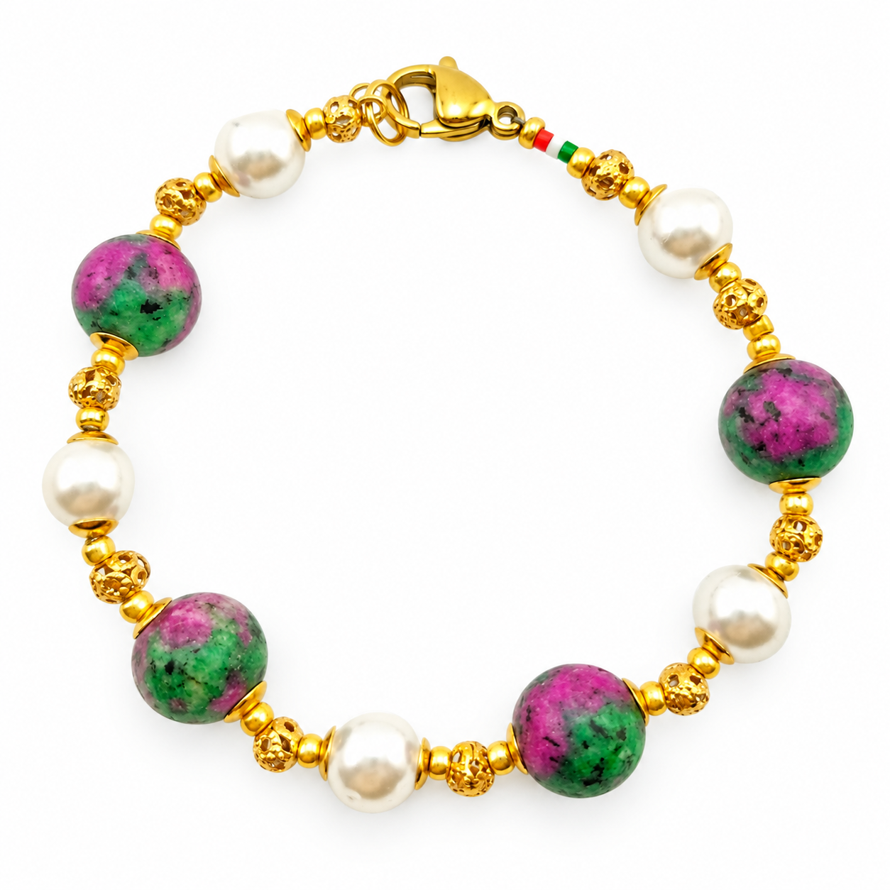 BRACCIALE ZOISITE E PERLE DI GUSCIO BRACCIALE ZOISITE E PERLE DI GUSCIO