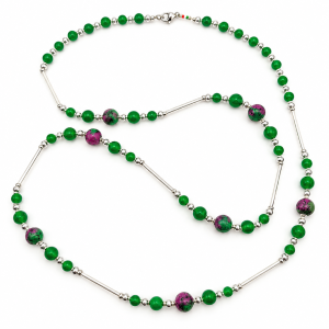 collana zoisite tubetti murano rodiata