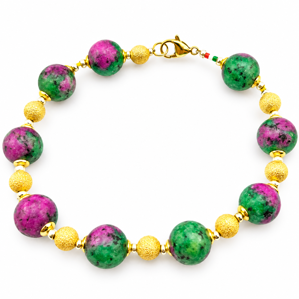 BRACCIALE ZOISITE BOULE SATINATA DORATA BRACCIALE ZOISITE BOULE SATINATA DORATA