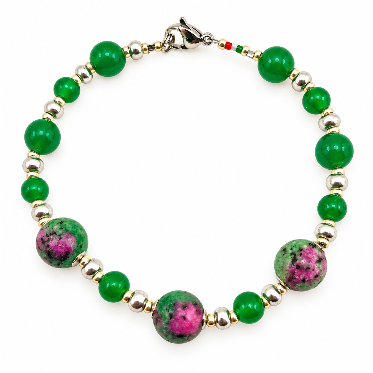 BRACCIALE ZOISITE PERLE MURANO RODIATI BRACCIALE ZOISITE PERLE MURANO RODIATI