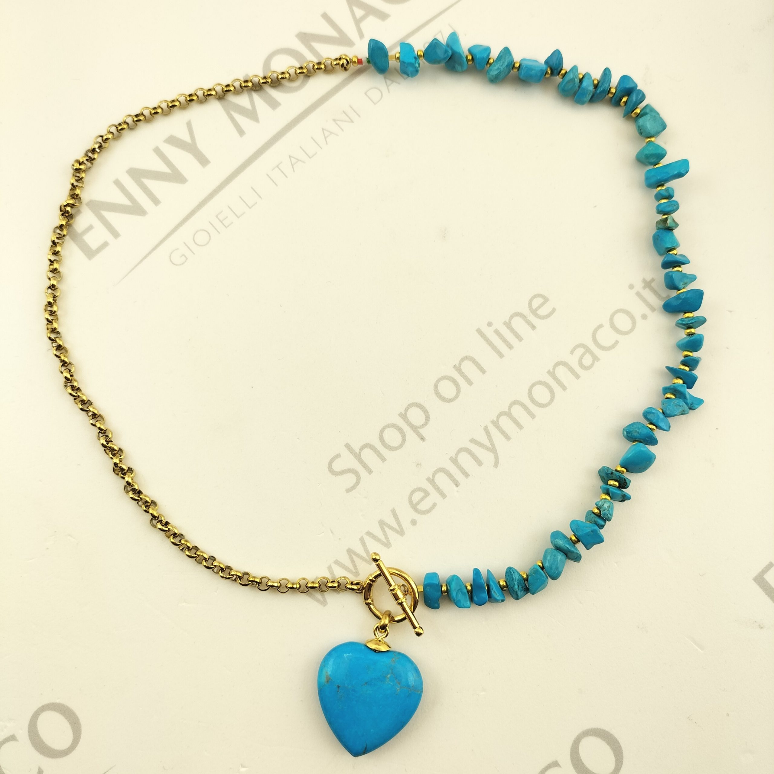collana pepite aulite cuore turchese naturale