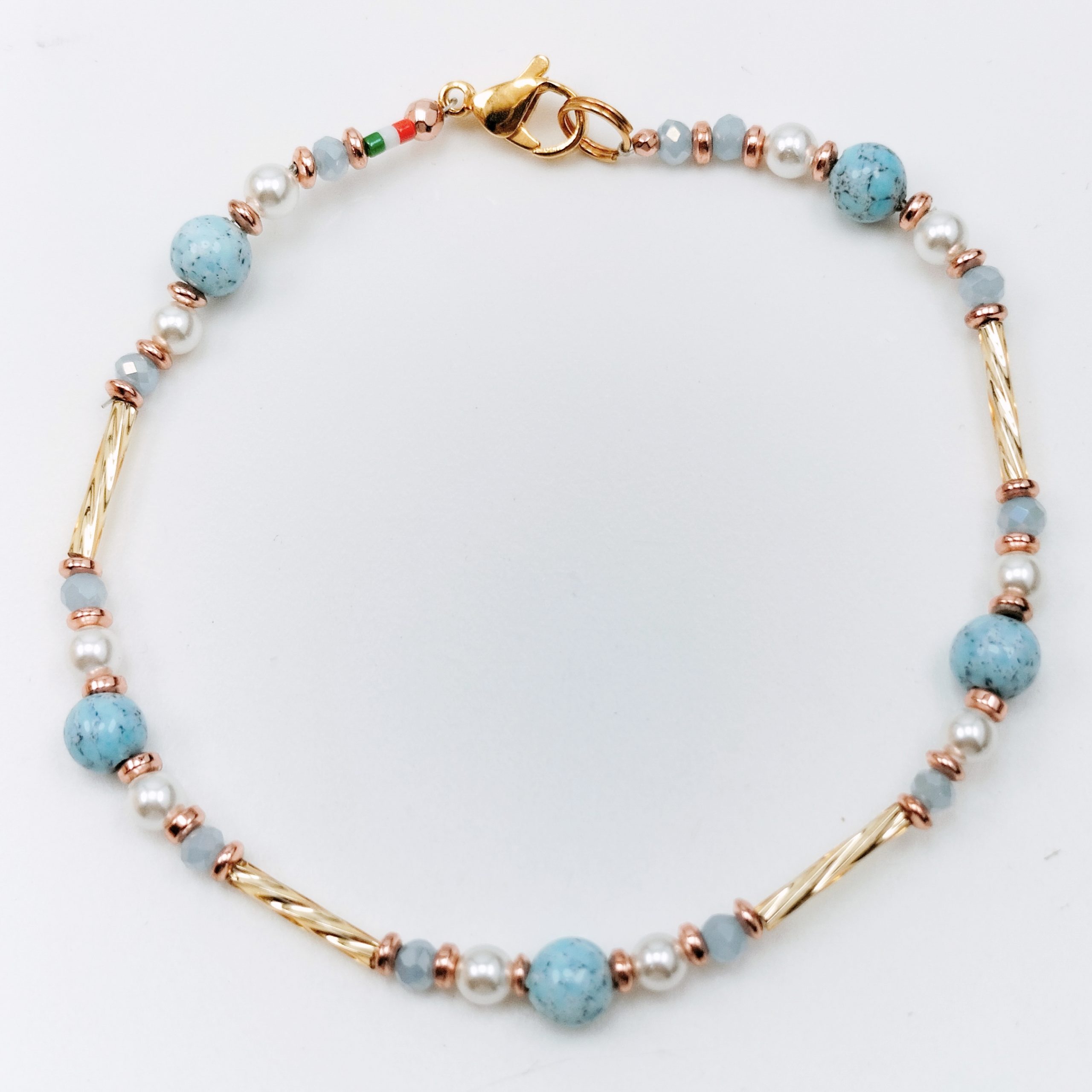 BRACCIALE TUBETTI MURANO CELESTE BRACCIALE TUBETTI MURANO CELESTE