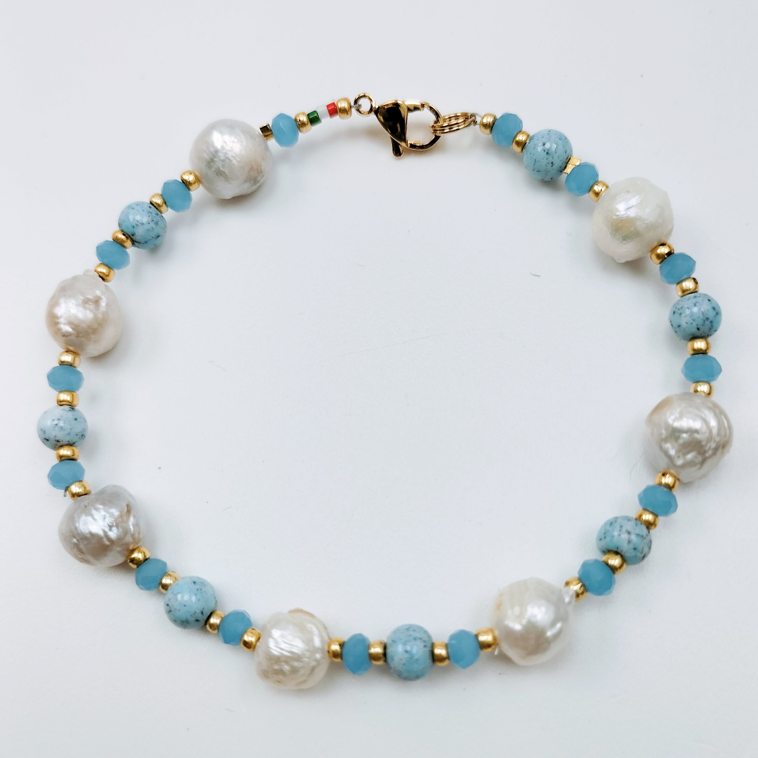 BRACCIALE PERLE SCARAMAZZE BOULE MURANO CELESTI BRACCIALE PERLE SCARAMAZZE BOULE MURANO CELESTI