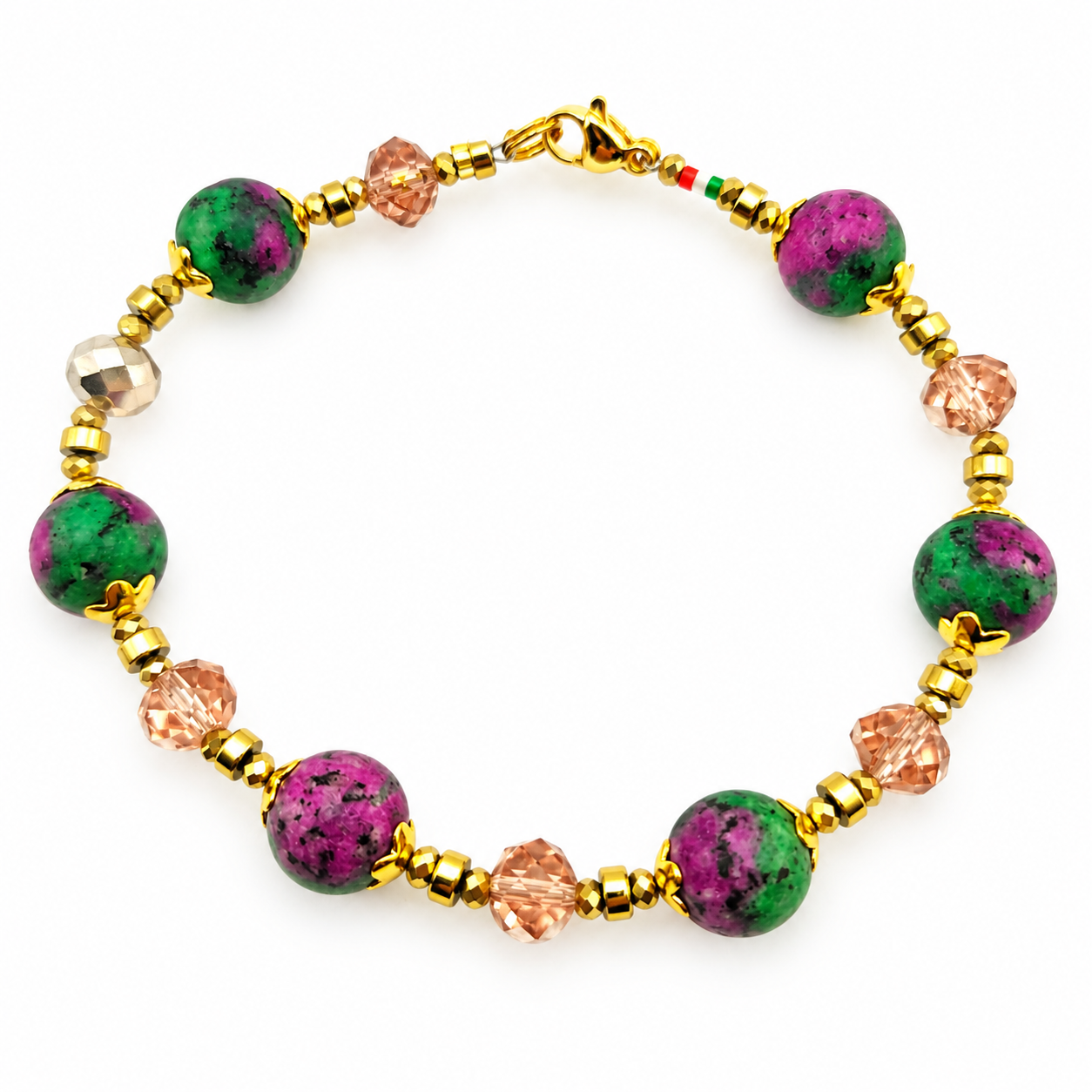 BRACCIALE ZOISITE INTERCALATA CRISTALLI SFACCETTATI IRIDATI BRACCIALE ZOISITE INTERCALATA CRISTALLI SFACCETTATI IRIDATI