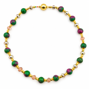 collana zoisite intercalata cristalli sfaccettati iridati