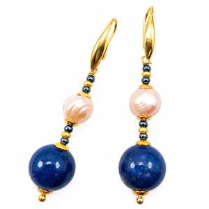 orecchini tormalina 12 mm blu perla coltivata 8/9mm