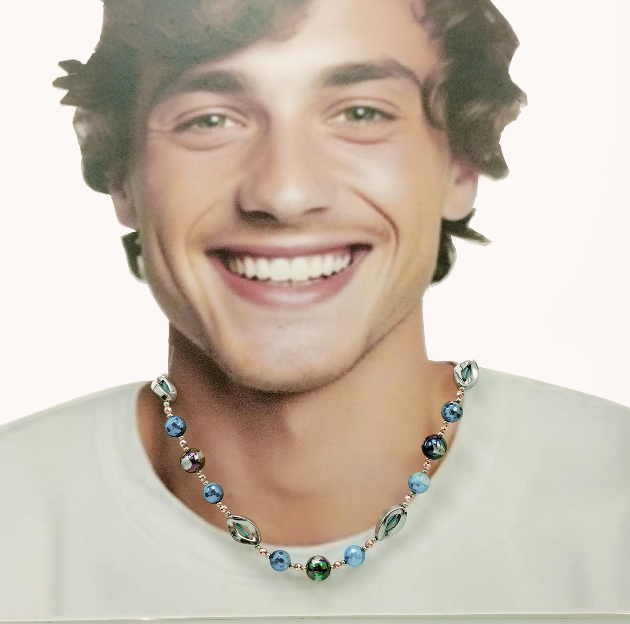 collana rombi ematite agate cristallizzate blu
