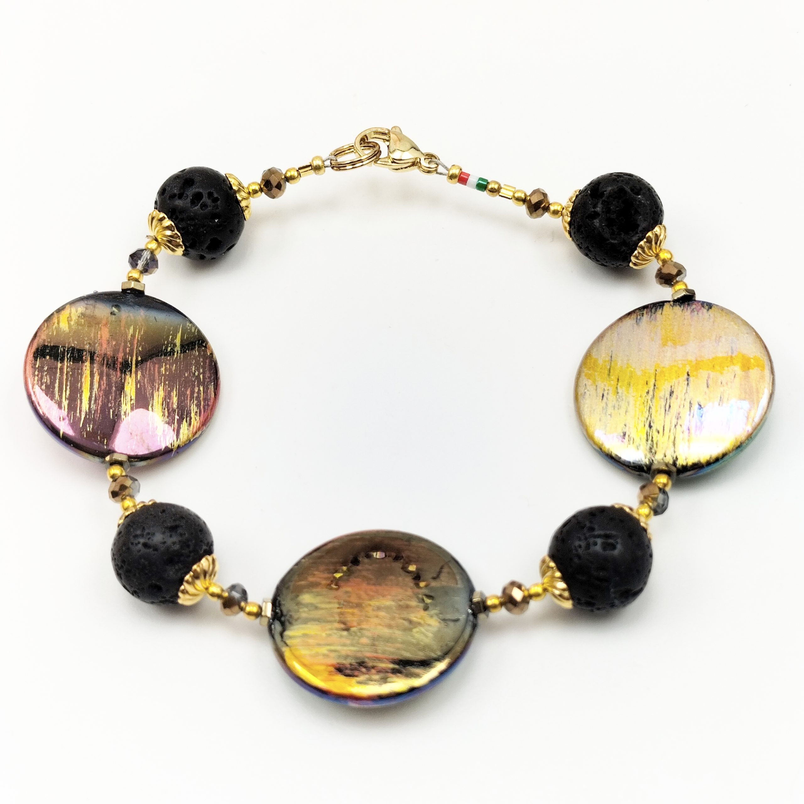 COLLANA DISCHI IRIDATI 25MM, LAVA COLLANA DISCHI IRIDATI 25MM, LAVA