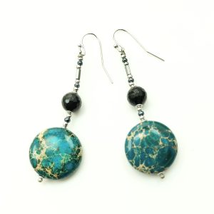 orecchini in argento 925/oo rodiati crisocolla onice