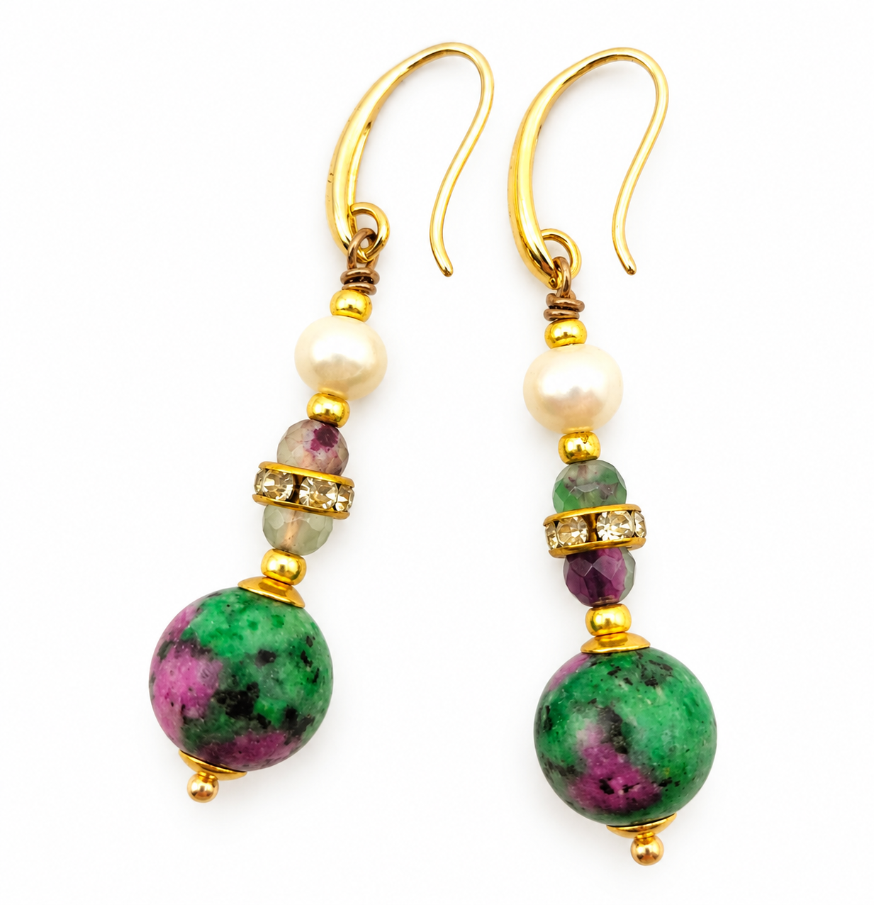 ORECCHINI IN LEGA ORAFA DORATA ZOISITE PERLA COLTIVATA RONDELLE SWAROVSKI ORECCHINI IN LEGA ORAFA DORATA ZOISITE PERLA COLTIVATA RONDELLE SWAROVSKI