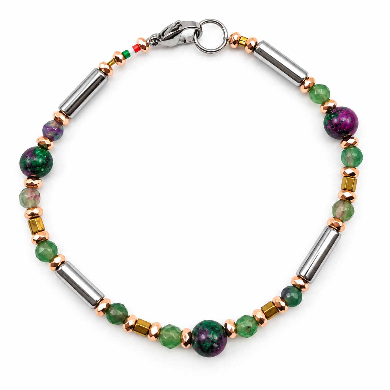 BRACCIALE ZOISITE TUBETTI EMATITE AGATE VERDI BRACCIALE ZOISITE TUBETTI EMATITE AGATE VERDI