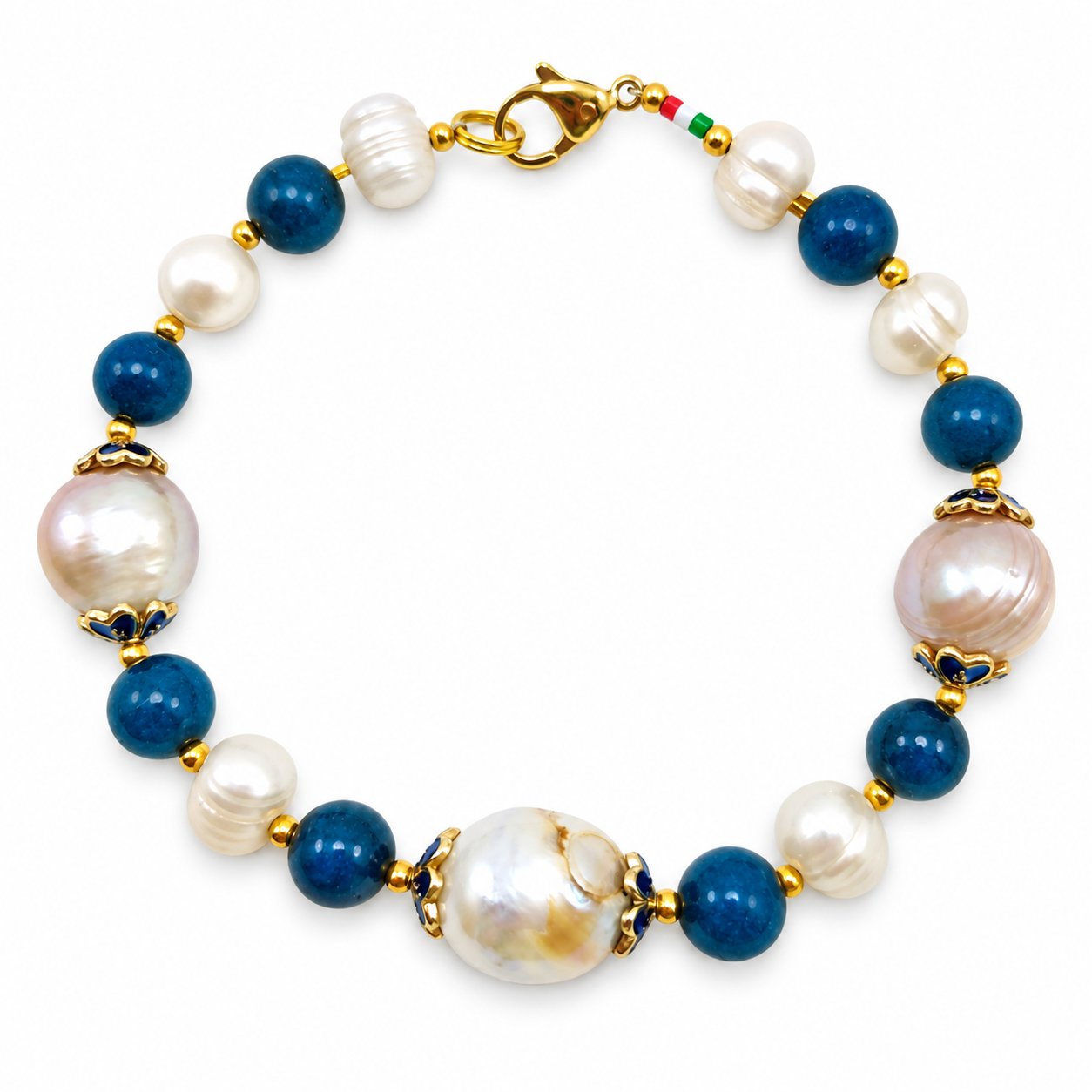 COLLANA PERLE OVALI AGATA BLU COPPETTE SMALTATE COLLANA PERLE OVALI AGATA BLU COPPETTE SMALTATE