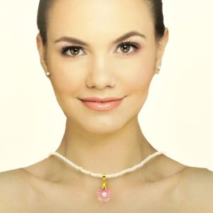 cirocollo fiore rosa resinplex e resinpearl 4 mm