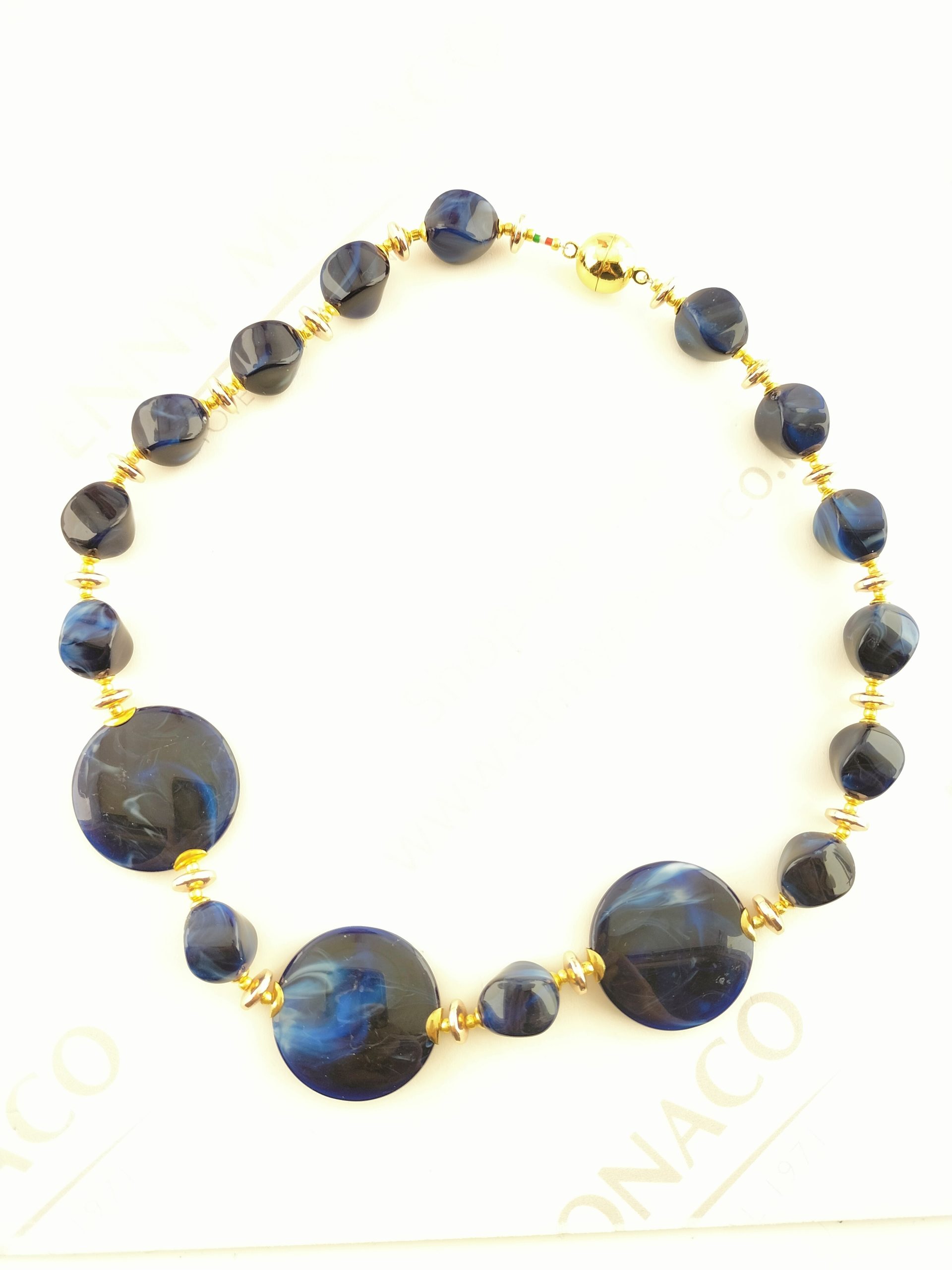 collana 3 dischi resina marmorizzata blu