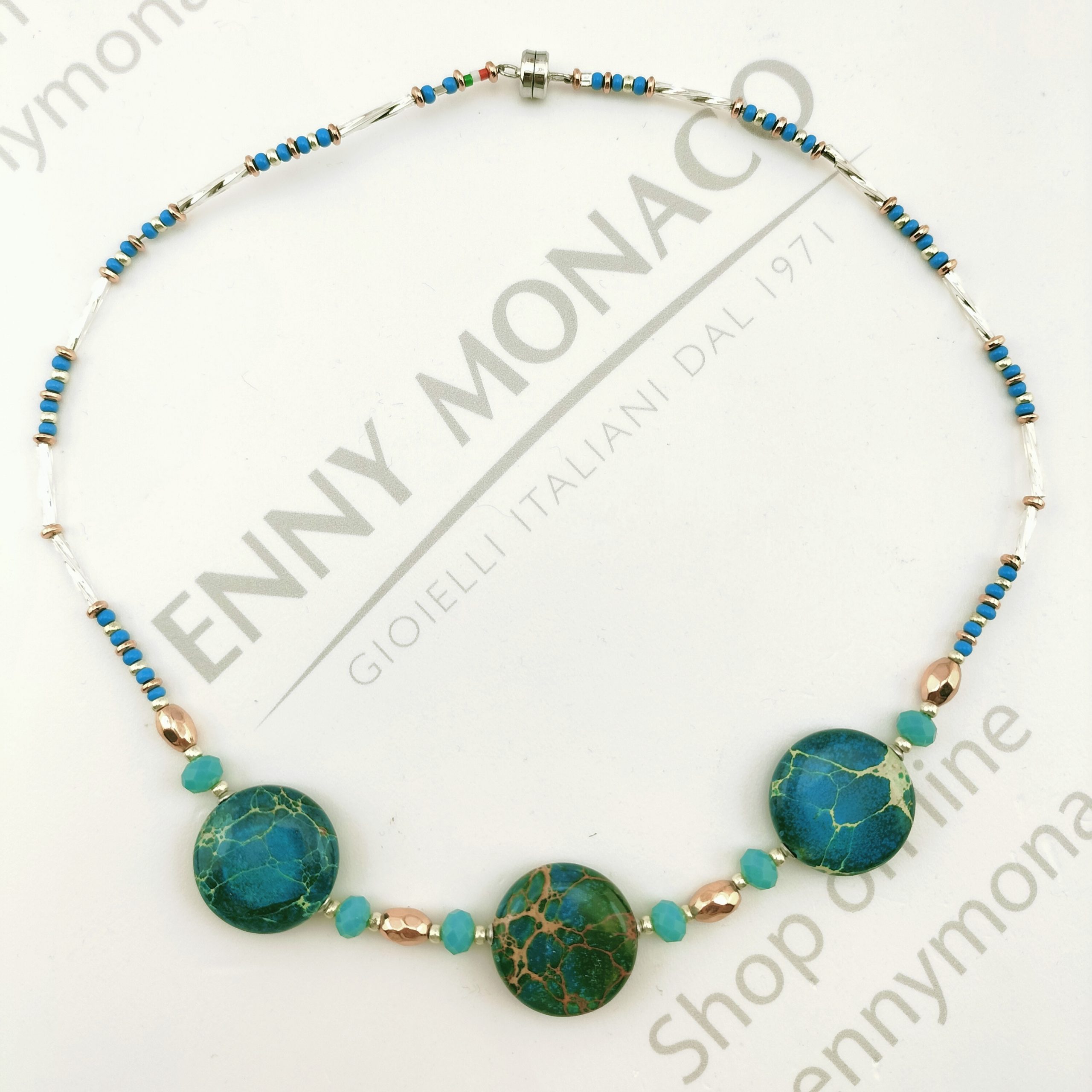 collana con 5 dischi in crisocolla 5 cialde onice