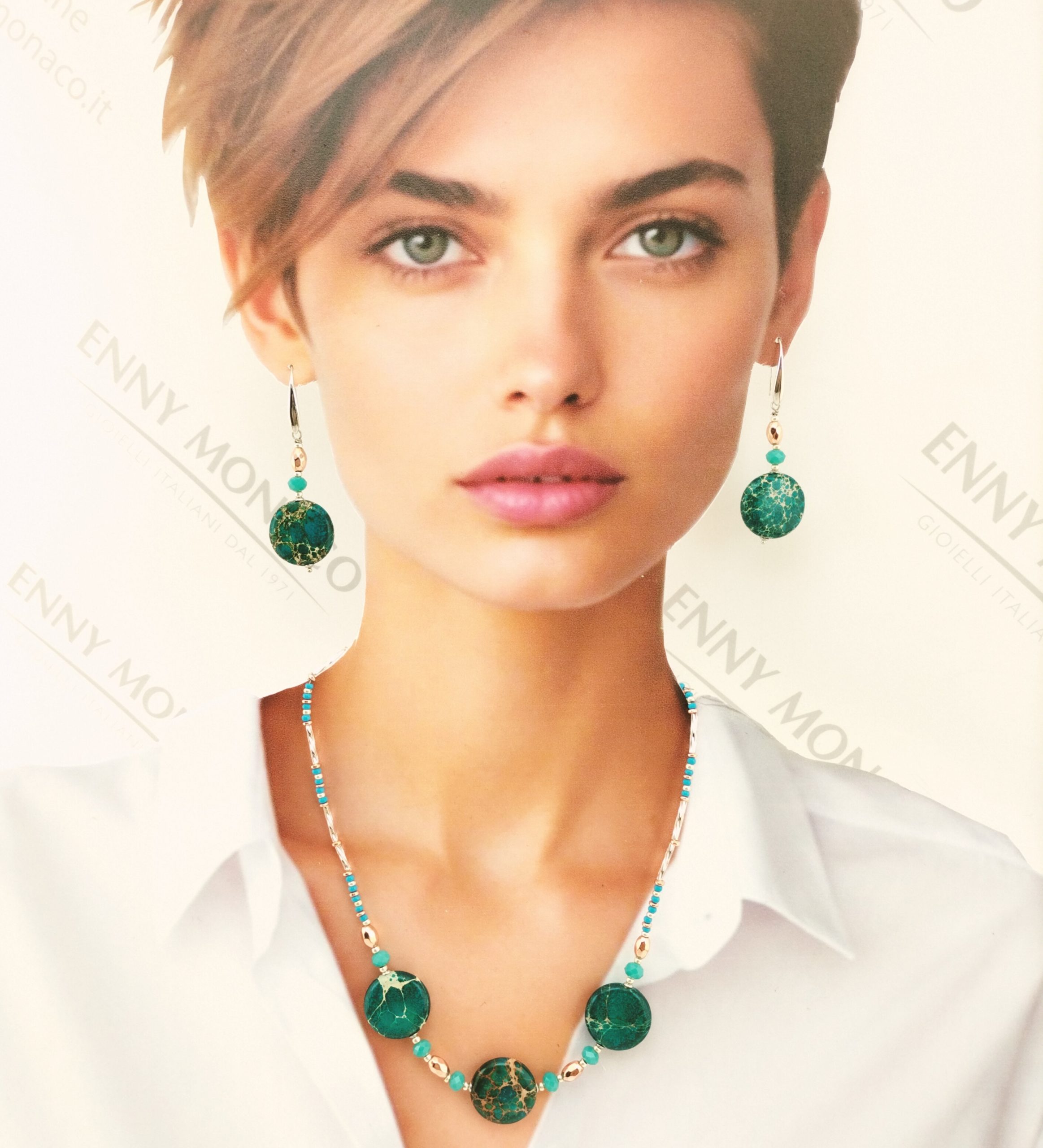 COLLANA CON 5 DISCHI IN CRISOCOLLA 5 CIALDE ONICE COLLANA CON 5 DISCHI IN CRISOCOLLA 5 CIALDE ONICE