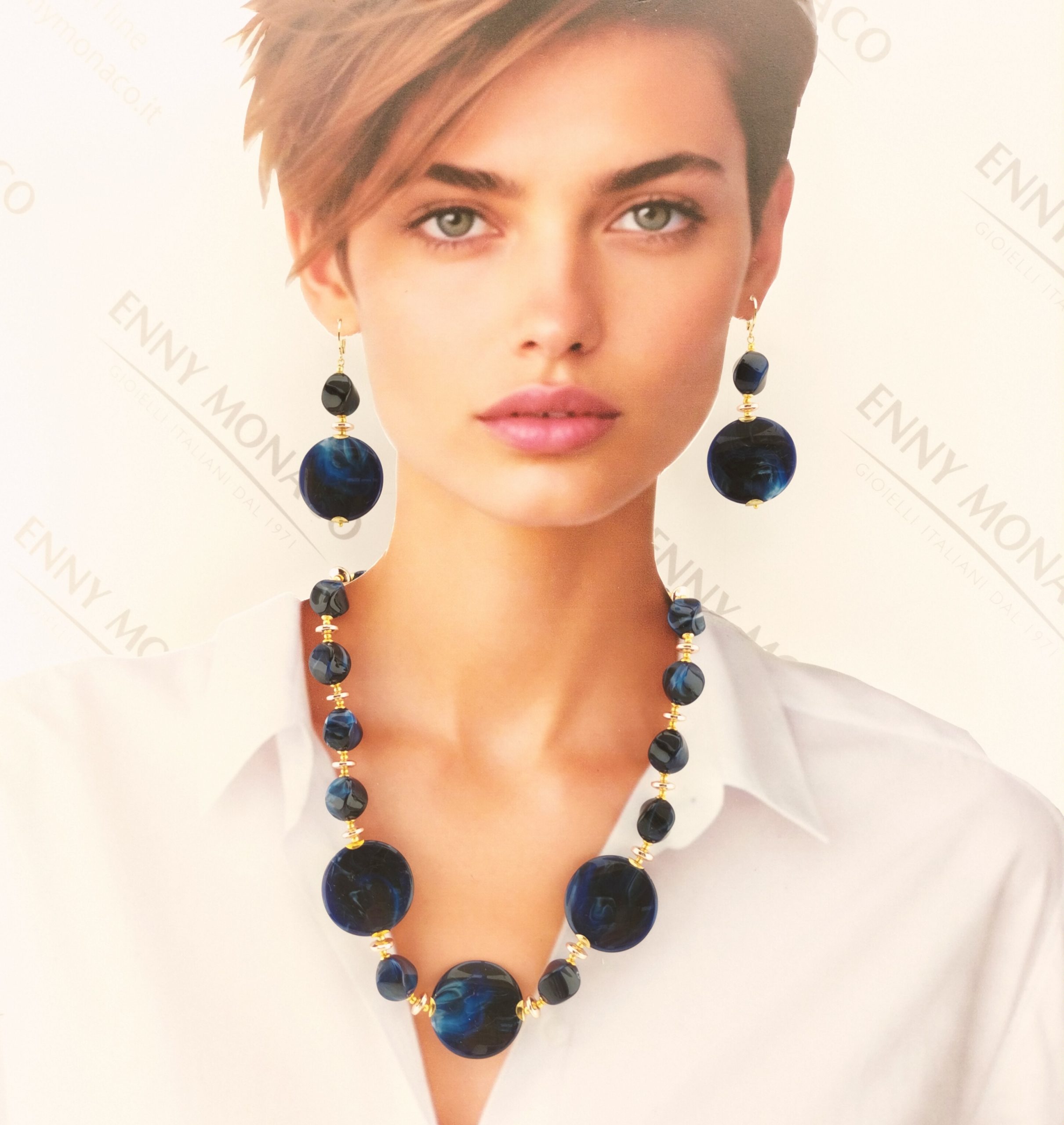 COLLANA 3 DISCHI RESINA MARMORIZZATA BLU COLLANA 3 DISCHI RESINA MARMORIZZATA BLU