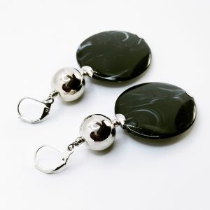 orecchini disco resina nera marmorizzata