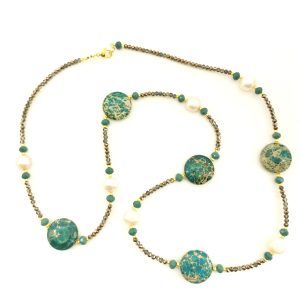 collana 5 dischi crisocolla perle coltivate