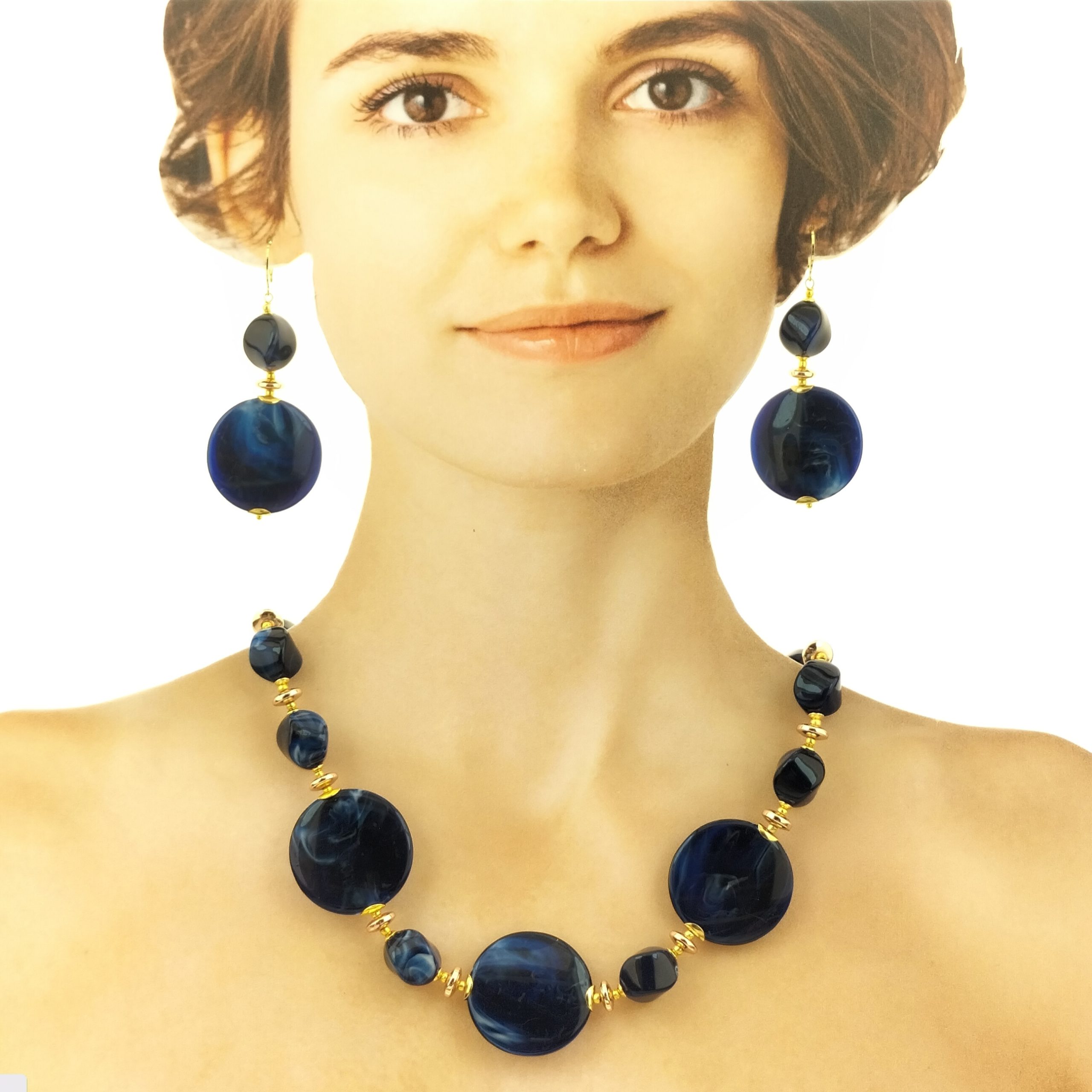 collana 3 dischi resina marmorizzata blu