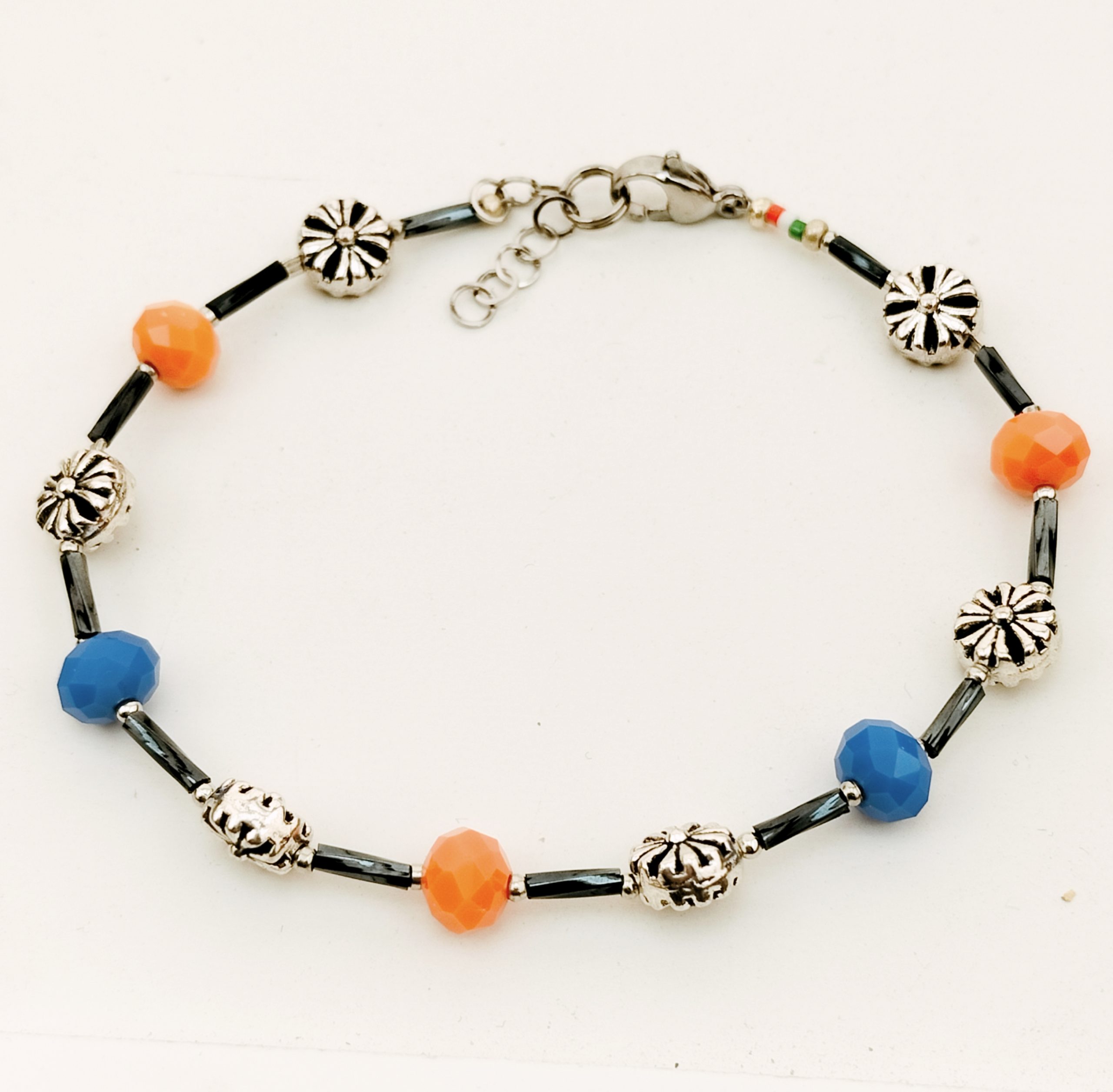 bracciale fiori lega orafa rodiata cristalli arancio blu