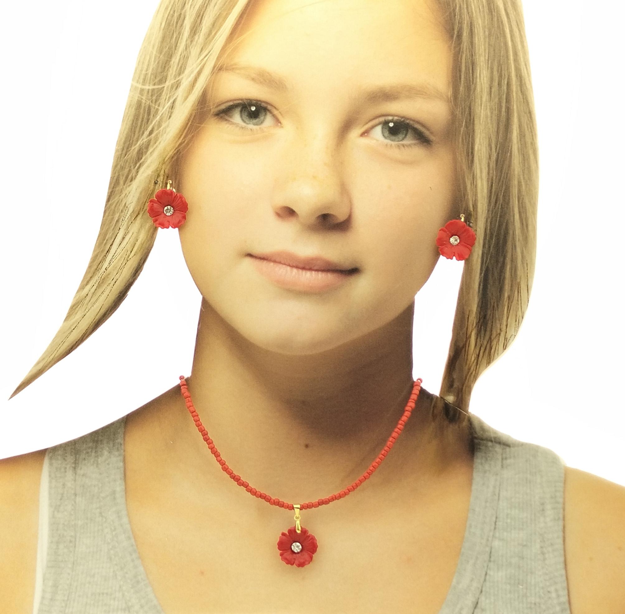 orecchini fiore rosso resinpearl swarovski
