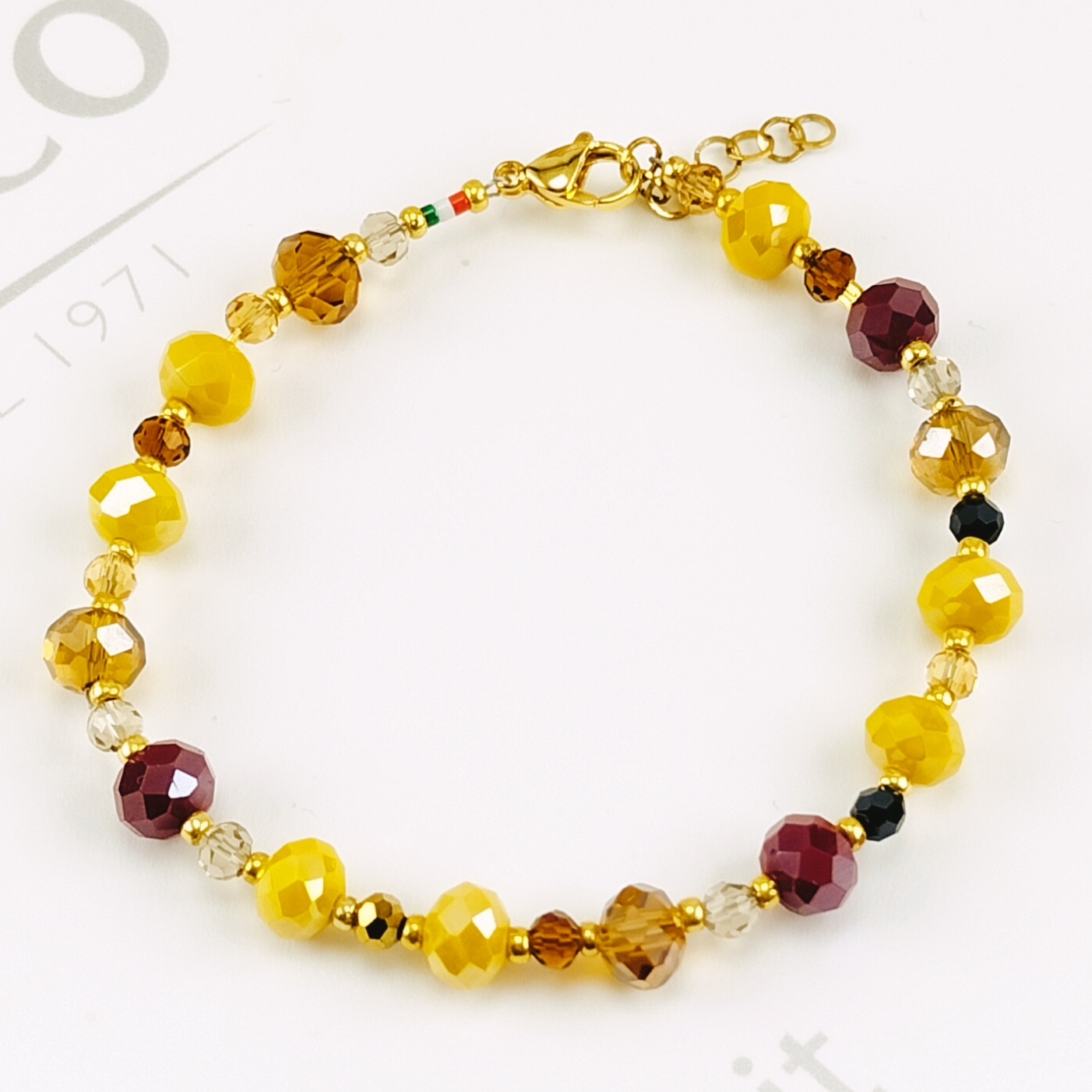 BRACCIALE CRISTALLI ASSORTITI MARRONE SENAPE BRACCIALE CRISTALLI ASSORTITI MARRONE SENAPE