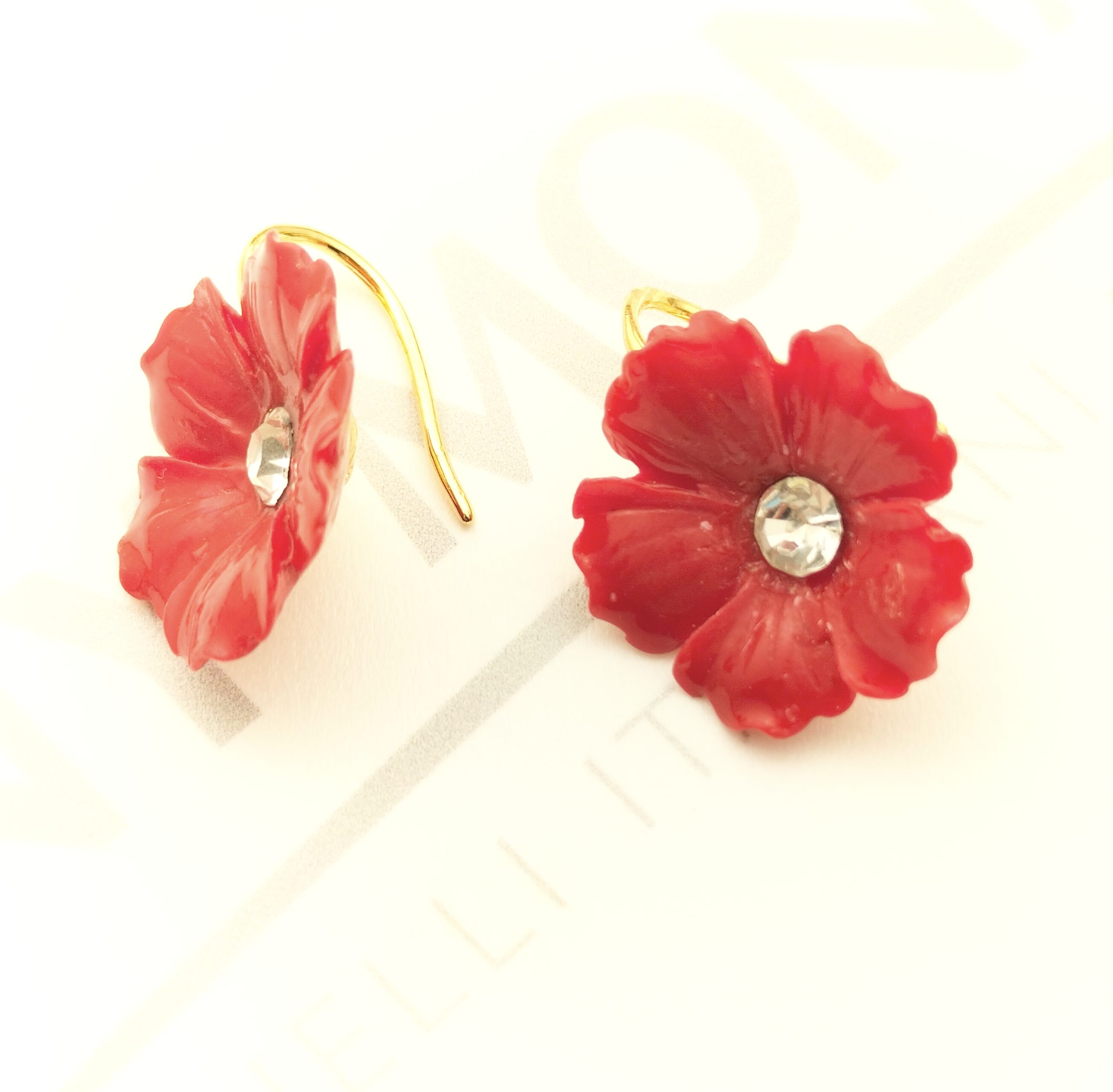 ORECCHINI FIORE ROSSO RESINPEARL SWAROVSKI ORECCHINI FIORE ROSSO RESINPEARL SWAROVSKI