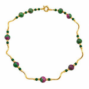 collana zoisite tubetti ritorti in ottone dorato