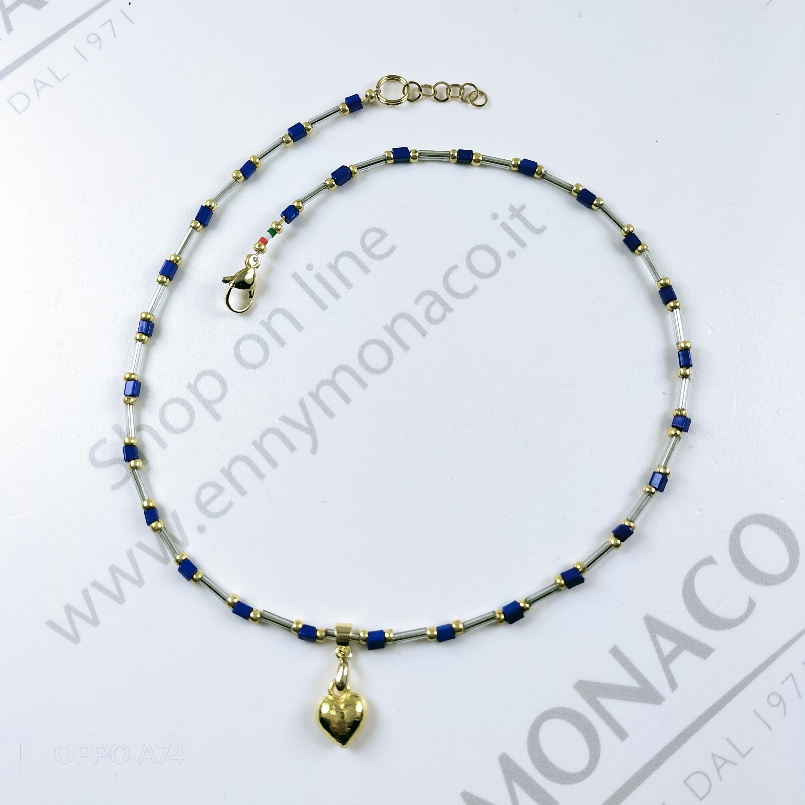 girocollo in murano blu cuore