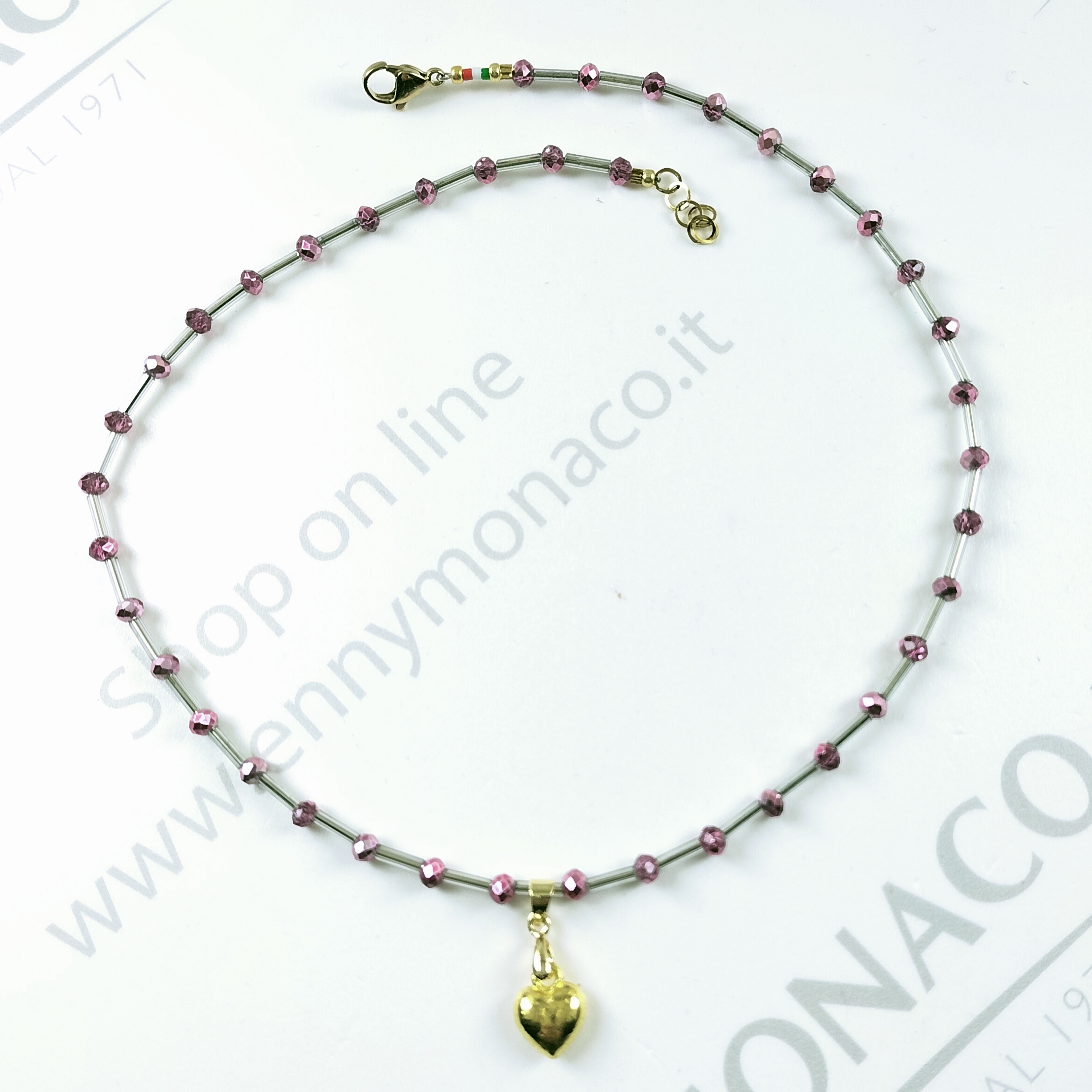 girocollo in murano viola cuore
