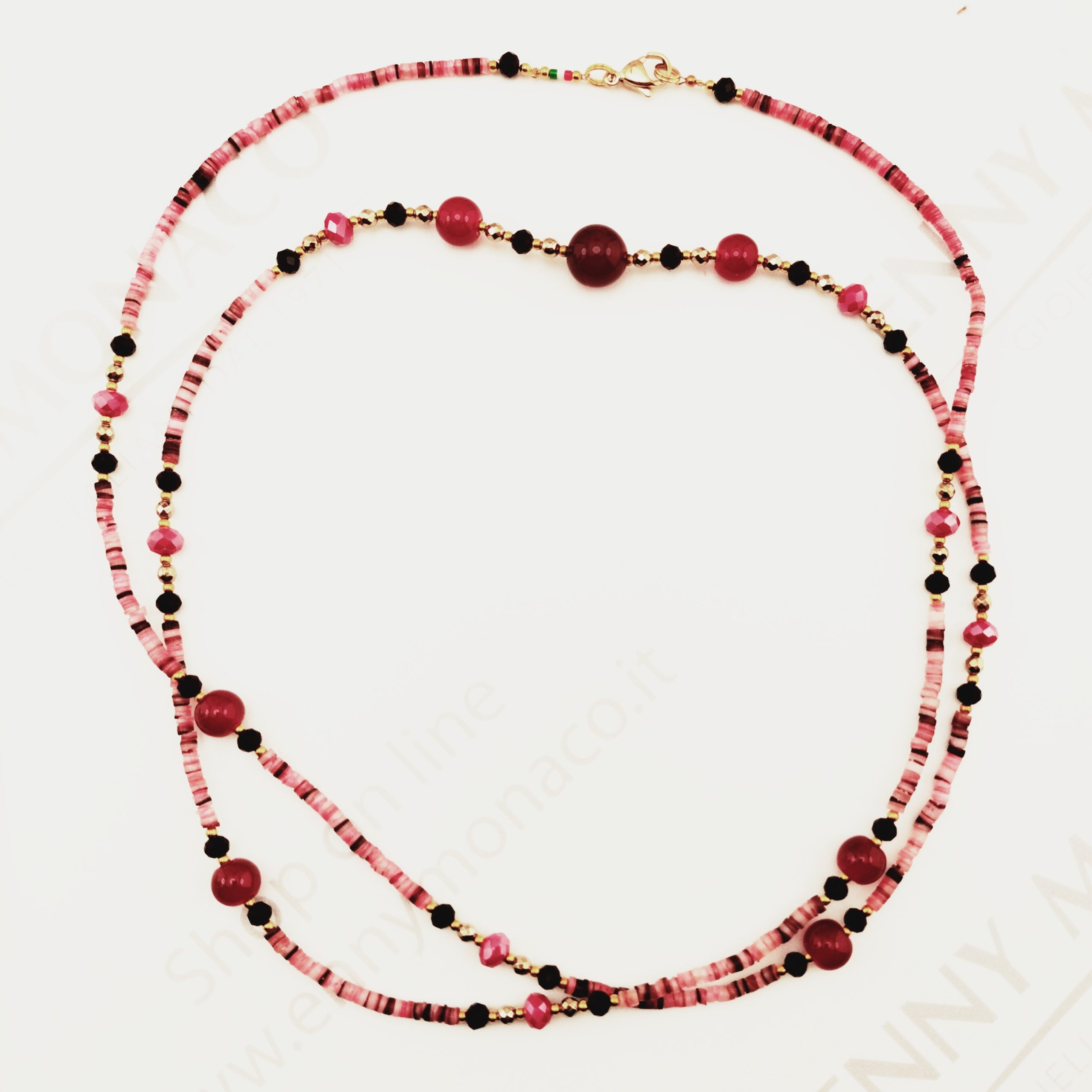 collana lunga dischi conchiglia agata rossa