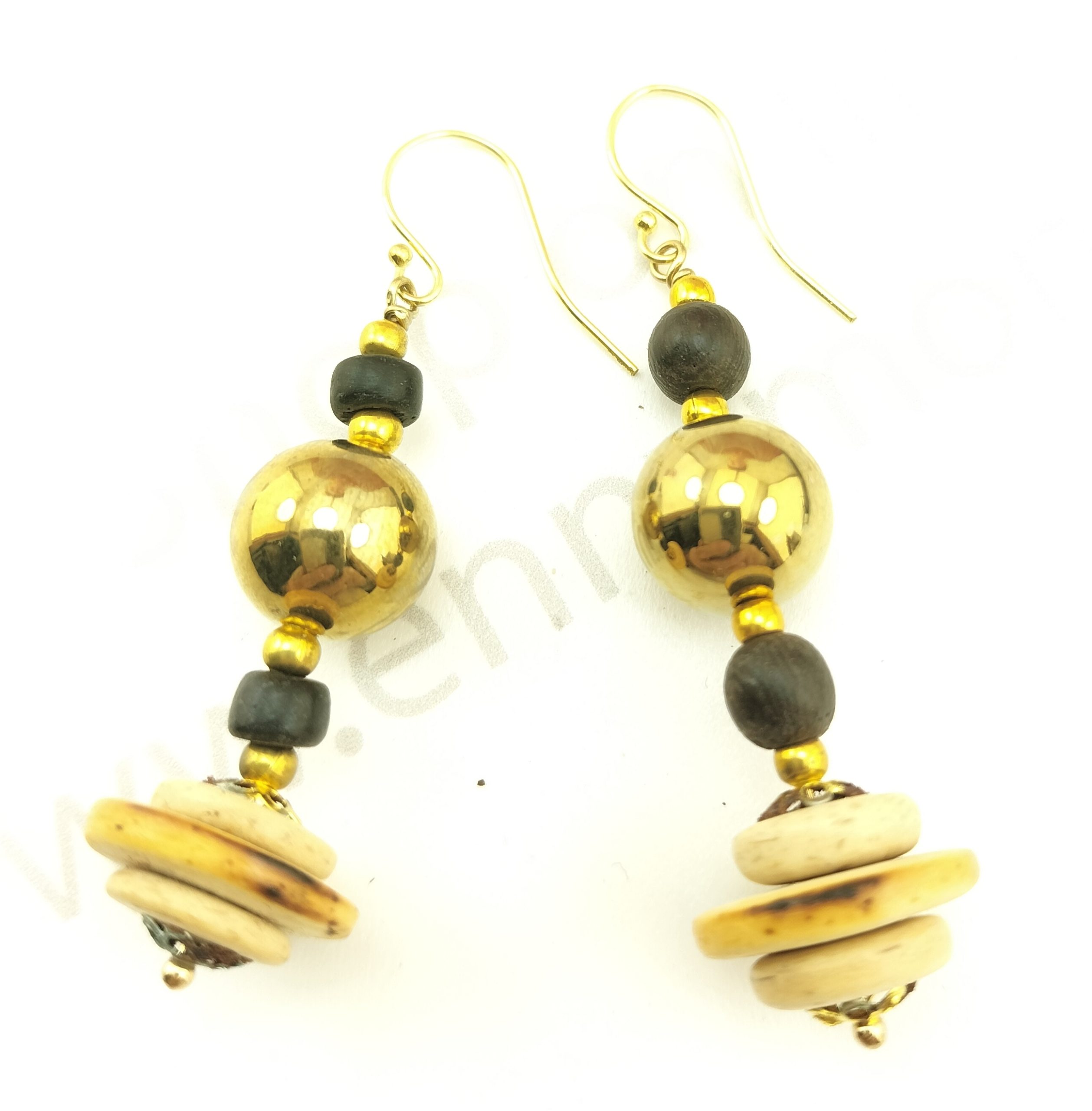 orecchini amo argento 925/oo, betulla boule resina dorate